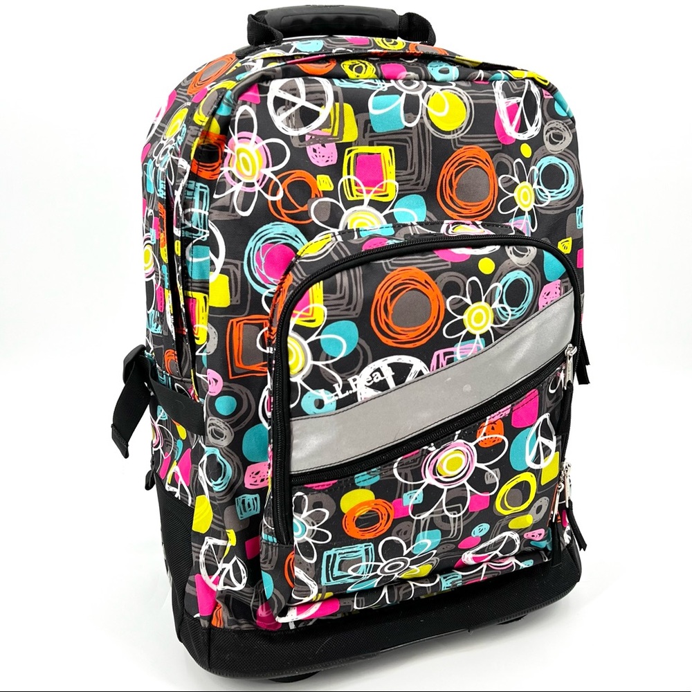 L.L.Bean Retro Flower and Peace Sign Rolling Deluxe Book Backpack
